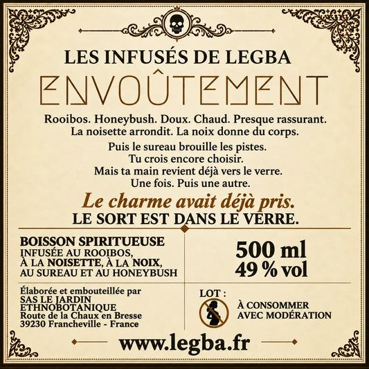 Étiquette verso d'Envoûtement, composition et mentions légales