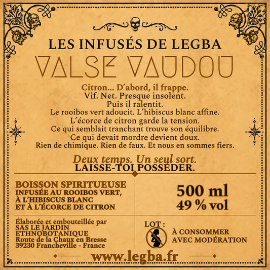 Étiquette verso de Valse Vaudou, composition et mentions légales