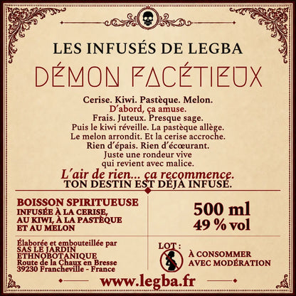 Étiquette verso du Démon Facétieux, composition et mentions légales