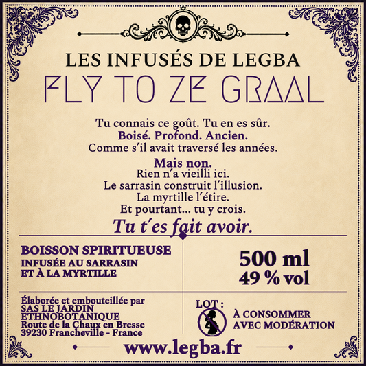 Étiquette verso de Fly to ze graal, composition et mentions légales