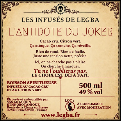 Étiquette verso de L'Antidote du Joker, composition et mentions légales