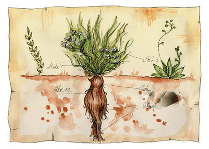Mandragore, solanacée méditerranéenne cultivée en pot à la serre LEGBA