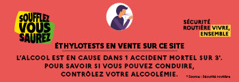 Soufflez, vous saurez. Éthylotests en vente sur ce site. L'alcool est en cause dans 1 accident mortel sur 3. Pour savoir si vous pouvez conduire, contrôlez votre alcoolémie. Source : Sécurité routière.